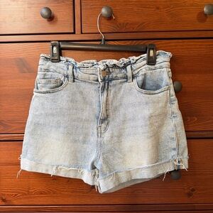 Light Blue Jean Shorts with Frayed Hem